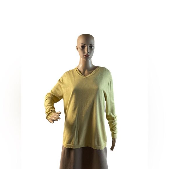 Banana Republic Sweater Mens Size Large Yellow Luxury Silk Cashmere Blend V-Neck - Picture 1 of 15